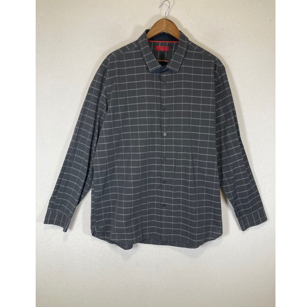 Business Casual Alfani Mens XXL Grey Slim Fit Windowpane Check Button Down Shirt